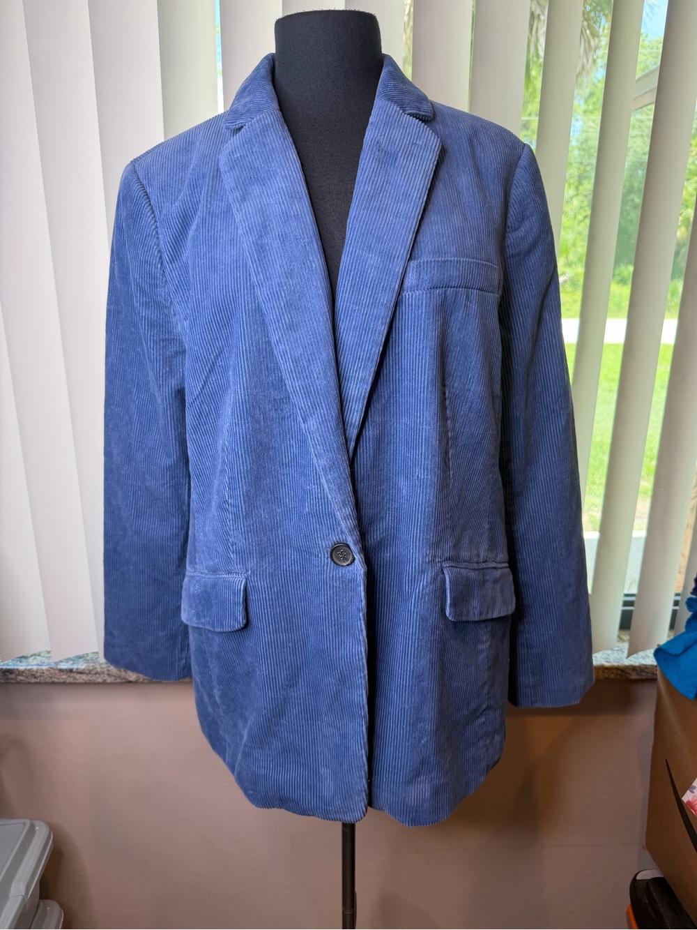 Talbots Double Breasted Corduroy Light Blue Blazer Jacket Woman Size 16